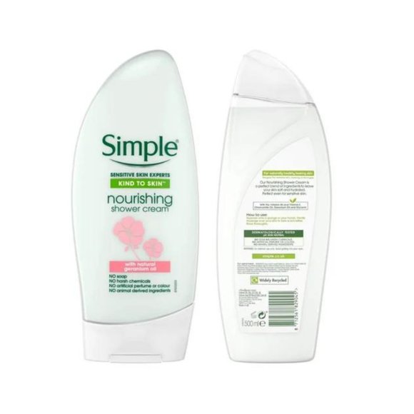 Simple Kind To Skin Nourishing Shower Cream 500ML-Natural Geranium Oil -Set of 3 - Picture 2 of 5
